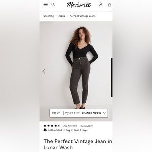 Madewell The Perfect Vintage Jean, Lunar Wash. Size 33. NWT.